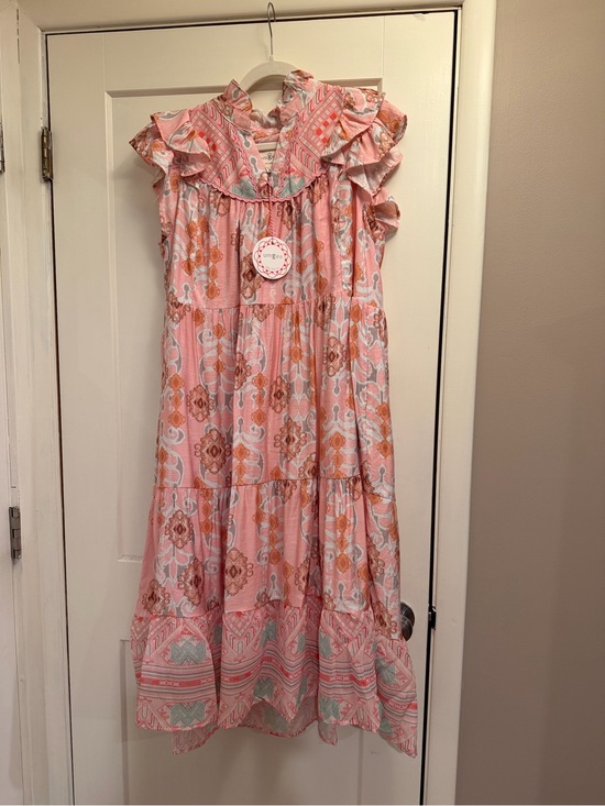 Umgee Dresses & Skirts - Umgee Pink & Orange Tiered Ruffle Midi Dress